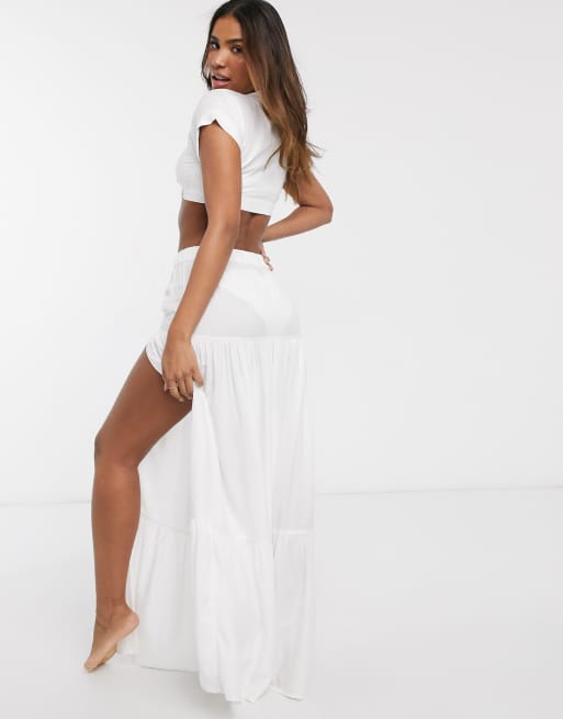 South Beach – Set med crop top med knytning framtill och maxikjol med slits, 2 av 4