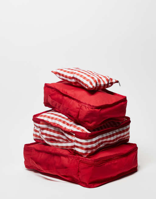 South Beach - Set van 4 koffertjes en tasjes met gingham ruit in rood , 3 van 3