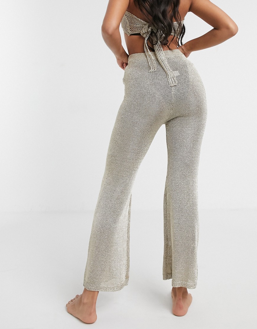 Alternative product photo of South beach sheer knitted flared trousers - gold