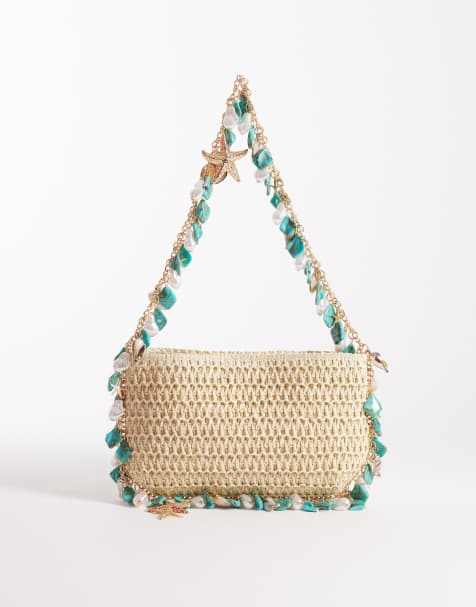 South Beach shell and bead embellished shoulder bag in natural - view 1