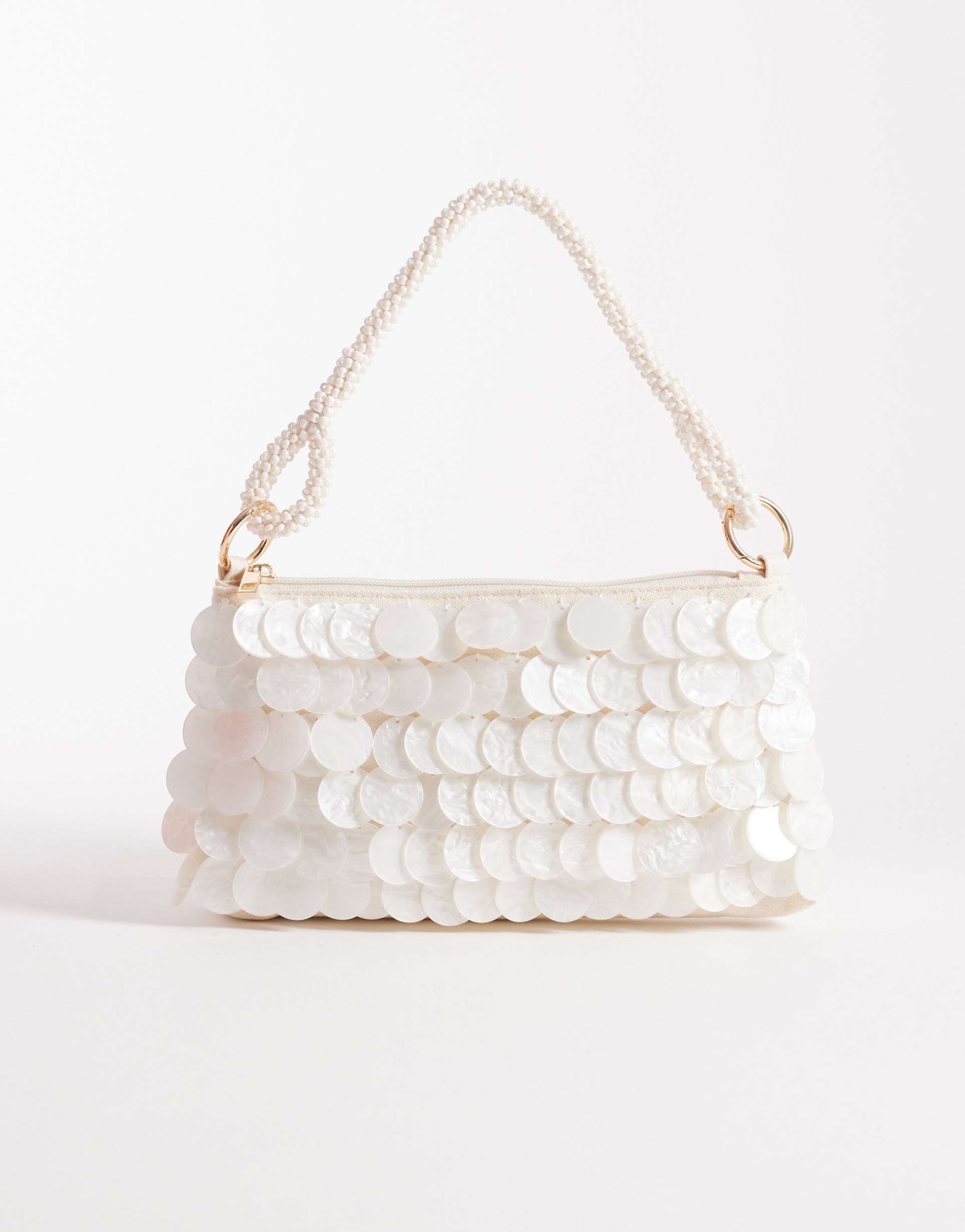 south beach shell embellished ibiza shoulder bag in white