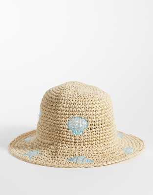 South Beach Shell Embroidered Bucket Hat In Neutral