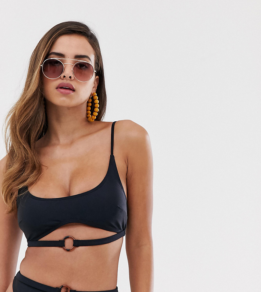 South Beach shine cut out crop with tortoise shell ring in black