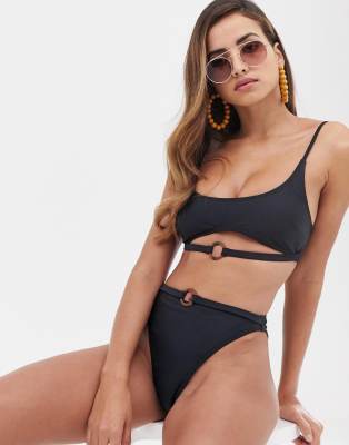 south beach shine tortoise shell cut out swimsuit in black