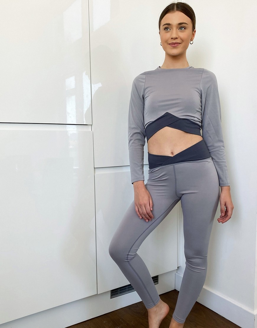 South Beach shiny contrast cuff and waist crop top in lilac grey