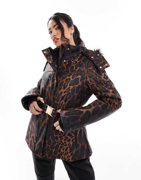 South Beach Shiny ski padded jacket in leopard print - BROWN - view 1