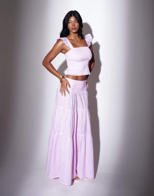 South Beach Shirred frill sleeve top in pink | ASOS