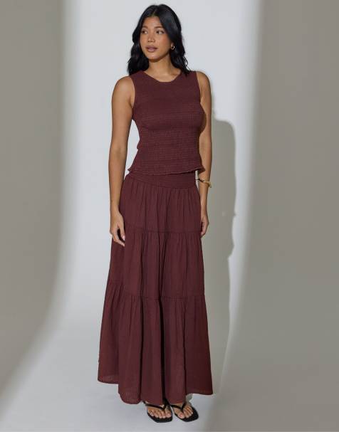 South Beach Shirred skirt co ord in brown - view 1