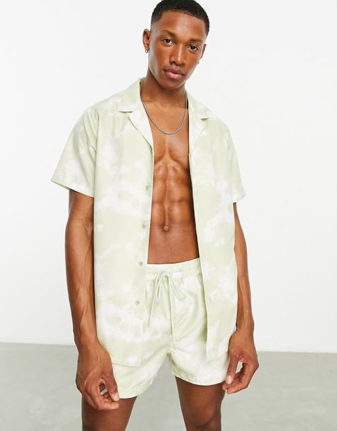 Influence Beach Shirt and Shorts Set in White Tie Dye - ASOS Outlet