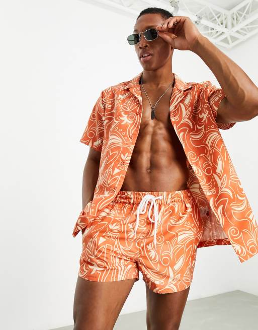 South Beach shirt in dusty red swirl print (part of a set)