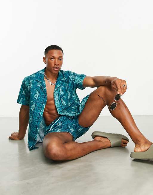 South Beach shirt in teal bandana print (part of a set)
