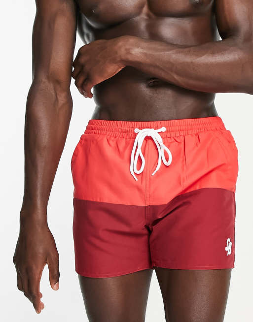 South Beach - Short de bain effet ton sur ton - Rouge