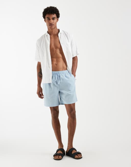 South Beach - Short en lin mélangé à rayures - Bleu, 2 de 5