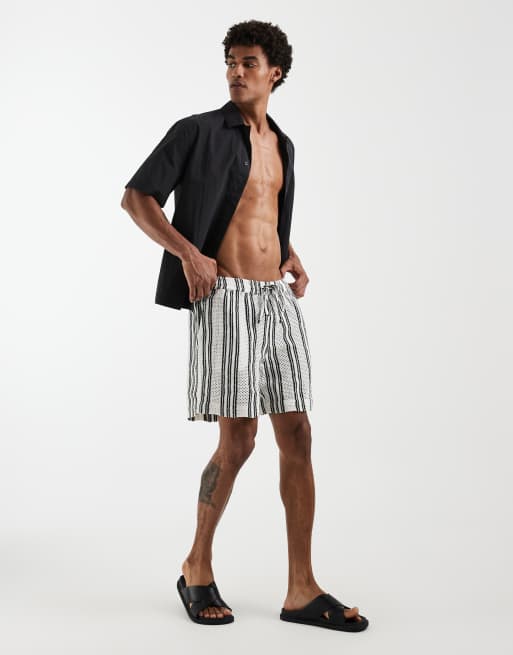 South Beach - Short en maille au crochet à rayures - Noir, 2 de 5