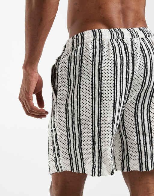 South Beach - Short en maille au crochet à rayures - Noir, 5 de 5