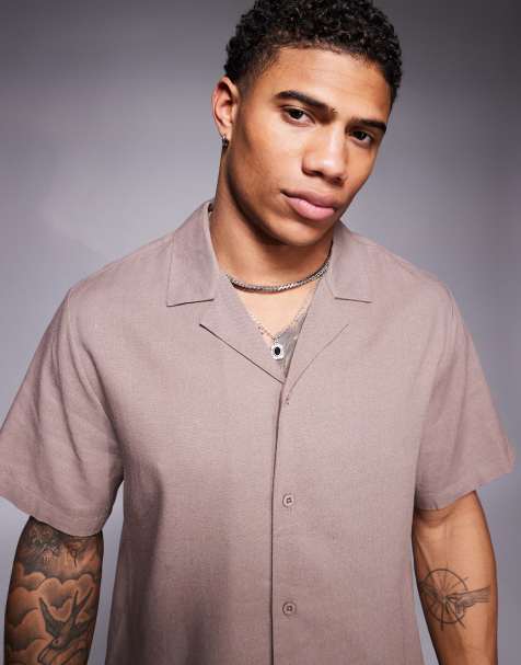 South Beach short sleeve beach shirt co-ord in stone - view 1