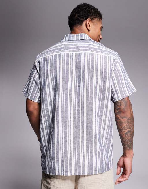 South Beach short sleeve beach shirt in blue and white stripe, 3 of 4