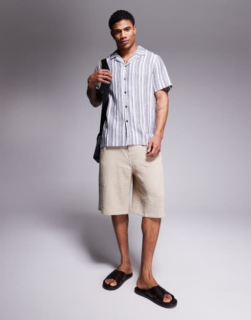 South Beach short sleeve beach shirt in blue and white stripe, 4 of 4
