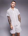 [South Beach] South Beach short sleeve beach shirt in cream blue stripe (part of a set)-Multi M Multi