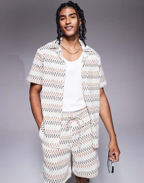 South Beach short sleeve beach shirt in multi zig zag stripe - view 1