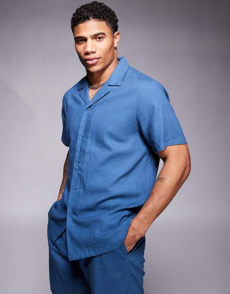 South Beach short sleeve beach shirt in navy blue
