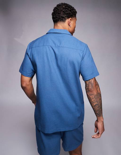 South Beach short sleeve beach shirt in navy blue, 2 of 4