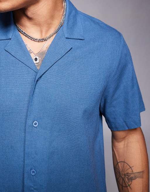 South Beach short sleeve beach shirt in navy blue, 4 of 4