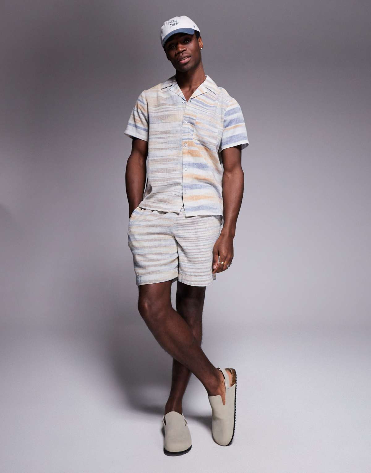 South Beach short sleeve beach shirt in neutral stripe