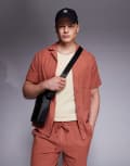 [South Beach] South Beach short sleeve beach shirt in rust (part of a set)-Orange S Rust