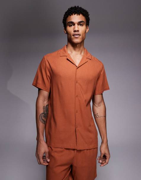 South Beach short sleeve linen shirt in rust