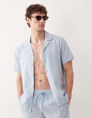South Beach Short Sleeve Linen Look Shirt In Blue