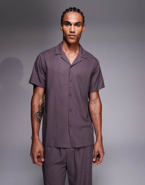 South Beach short sleeve linen mix shirt in faded brown - view 1