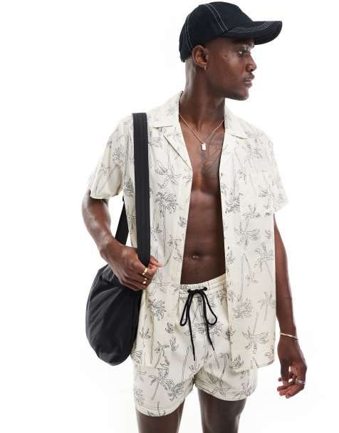 South Beach short sleeve palm beach shirt in cream - view 1
