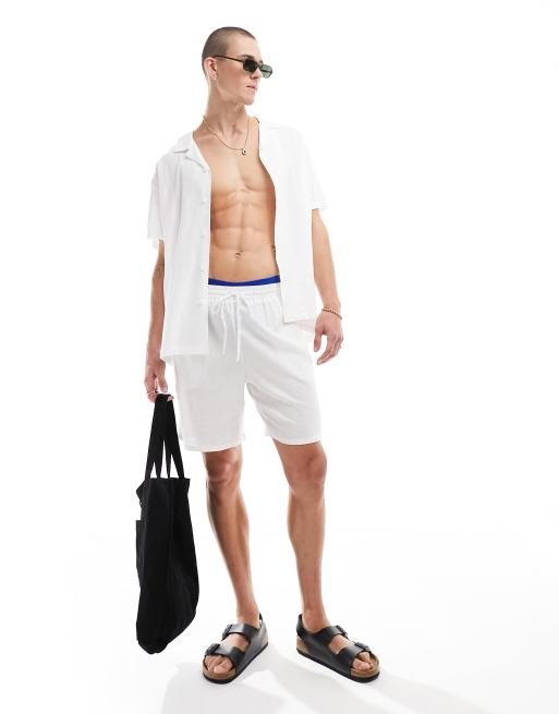 South Beach – Shorts aus Leinenmischung in Weiß 