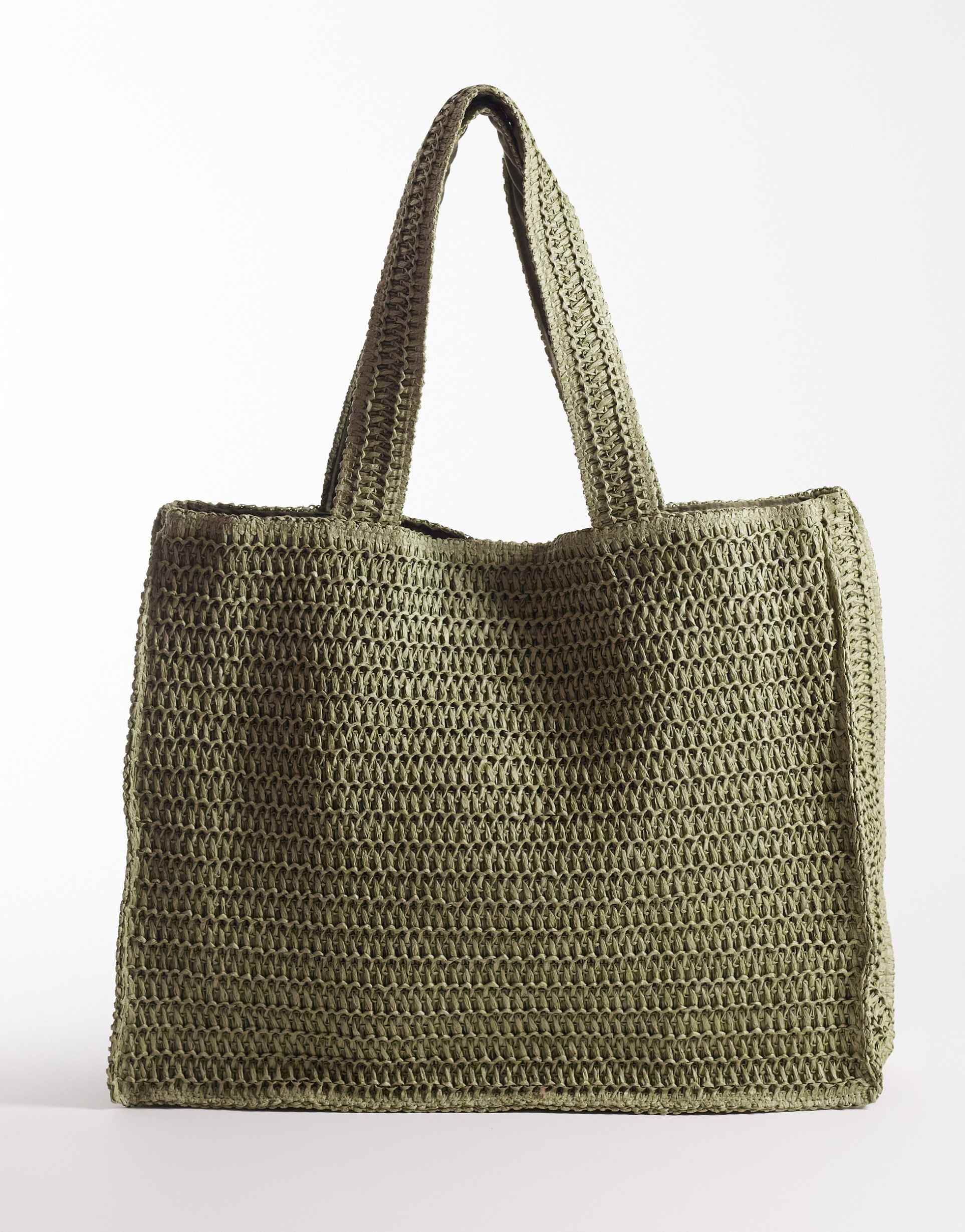south beach shoulder straw beach tote bag in sage green
