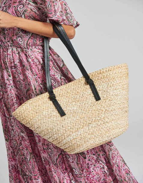 South Beach Shoulder straw tote bag in black - view 1