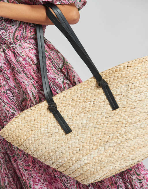 South Beach Shoulder straw tote bag in black, 3 of 3