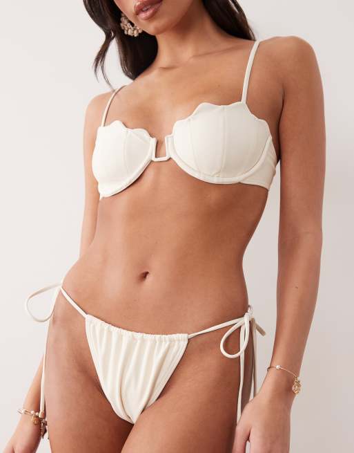 South Beach side tie bikini bottoms with faux-pearl detailing in white, 4 of 4