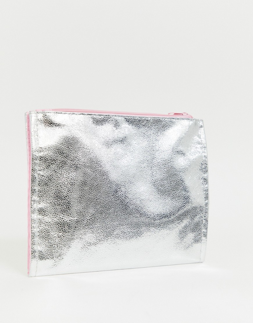 South Beach silver metallic travel toiletry and make up pouch