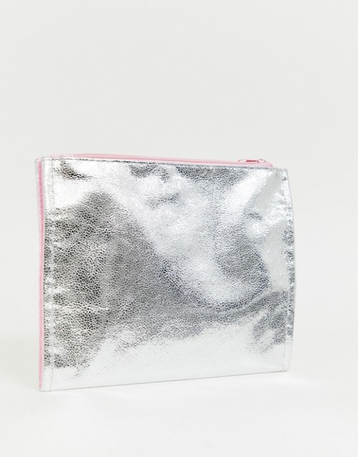 South Beach silver metallic travel toiletry and make up pouch