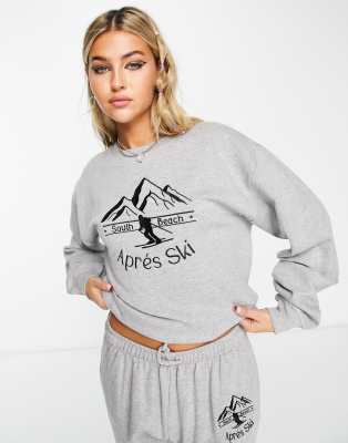 South Beach Ski Apres Club Crew Neck Sweatshirt In Gray