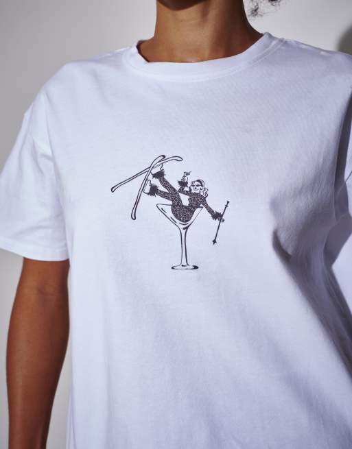 South Beach Ski cocktail class oversized tshirt in cream, 2 of 4
