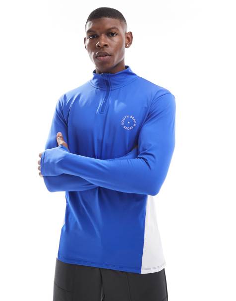 South Beach ski fleece back 1/4 zip long sleeve top in blue - view 1