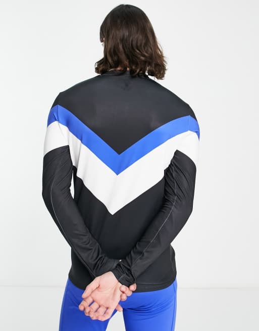 South Beach ski fleece back long sleeve v stripe top in blue