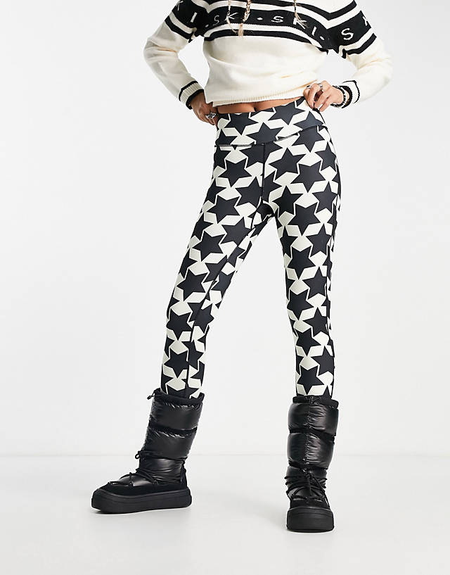 South Beach - ski fleece back star stirrup leggings in black and white