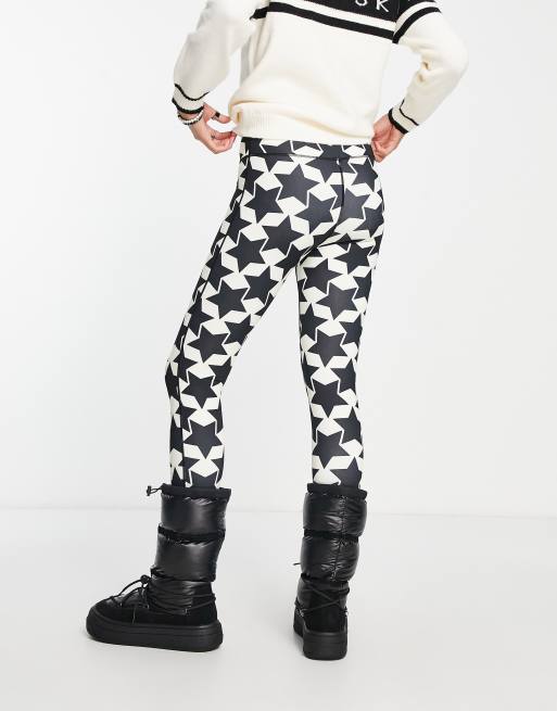 South Beach ski fleece back star stirrup leggings in black and white