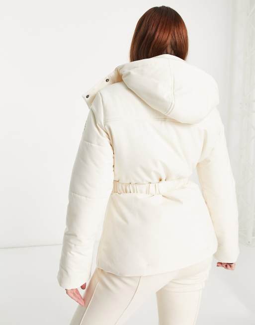 South Beach ski padded coat with belt in cream | ASOS