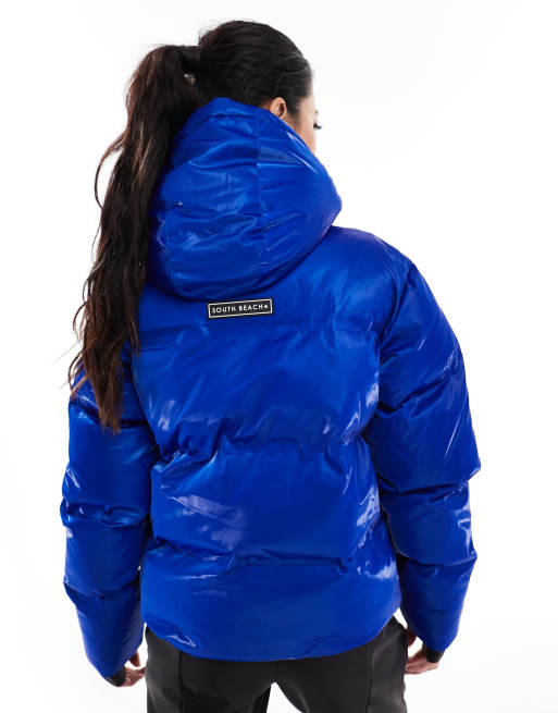 South Beach Ski padded hooded jacket in cobalt, 4 of 4