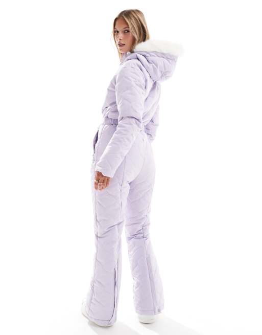 South Beach Ski snow suit with faux fur trim in lilac, 4 of 4