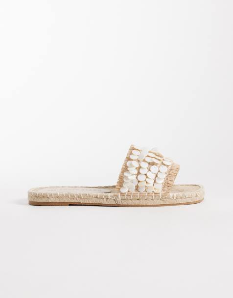 South Beach slide sandals with faux shells in natural - view 1